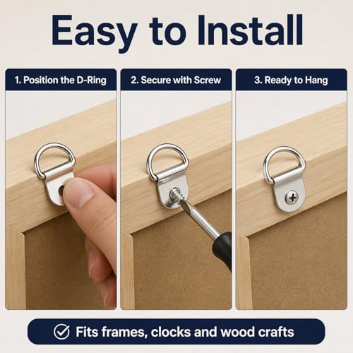 100pc Picture Hangers Kit D-Ring Hooks with Screws Heavy Duty for Hanging - color: Silver