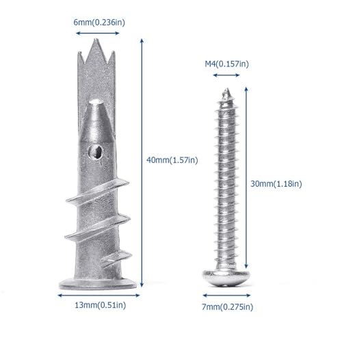 AXK 120pcs/set Drywall Anchor Zinc Alloy Self Drilling Hollow wall Anchor with Screw Stud Anchor for Wall Hanging - size: 120PCS--One Size