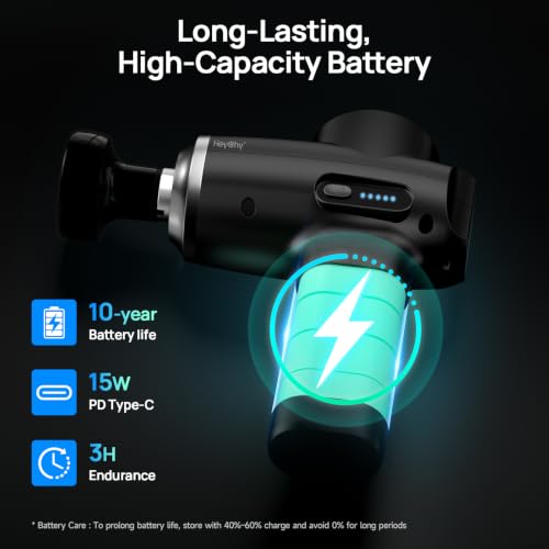 HEYCHY Massage Gun Deep Tissue, 6 Heads Muscle Massager Heat Therapy - color: Gloss Black