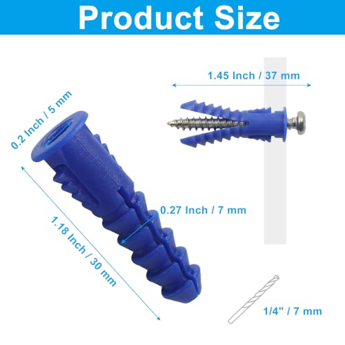 Drywall Anchors and Screws Kit, 100 Pcs, #10-#12 1-1/4" Blue - size: 1-1/4"