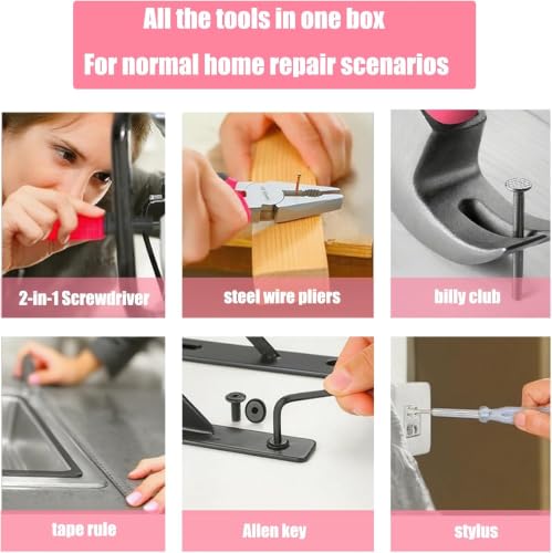 24Pcs Pink Women Portable Hand Tool Kit for Home DIY Repair