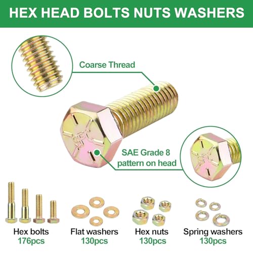 Foliv 566pcs Upgraded Grade 8 Bolt Assortment Kit, Including 1/4-20 5/16-18 3/8-16 Bolts Nuts Washers - size: 566pcs Grade 8 bolts 1/4-20 5/16-18 3/8-16