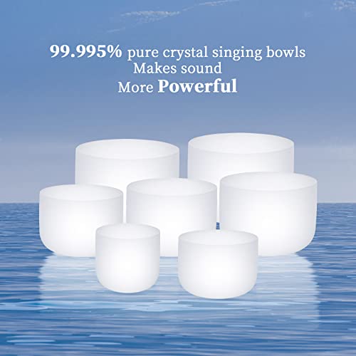 SOLSHINE 6-12 Inch Crystal Singing Bowl Set of 7 For Sound Healing With 2pcs Free Heave Duty Carring Case Crystal Mallet And O-ring Sound Repairer - color: 7Pcs White, size: 6-12 inches