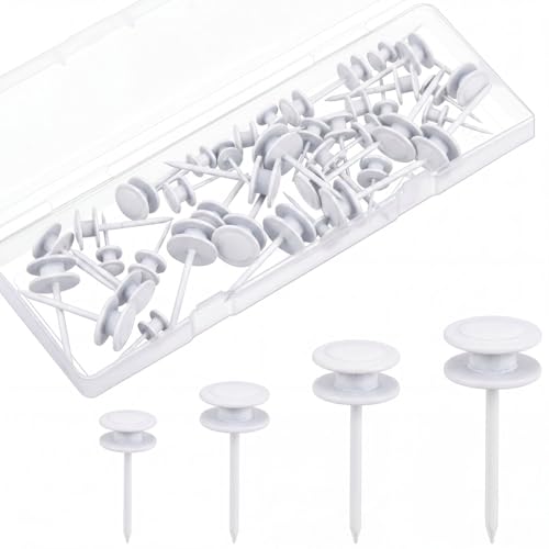 Ferraycle 40 Piece Double Headed Picture Hangers Nails 4 Size Thumb Tacks for Wall Hanging Renter Friendly Decor Heavy Duty Push Pins Wall Nails for Drywall Frame Art, 10/20/ 30/ 50lb (White) - color: White