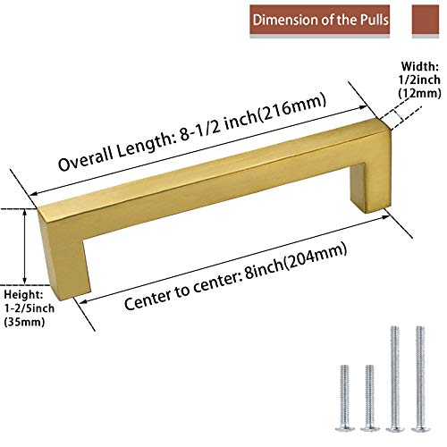 Goldenwarm 25 Pack 8 Inch Gold Cabinet Handles Brushed Gold Cabinet Pulls - color: Gold, size: 8in Hole Centers
