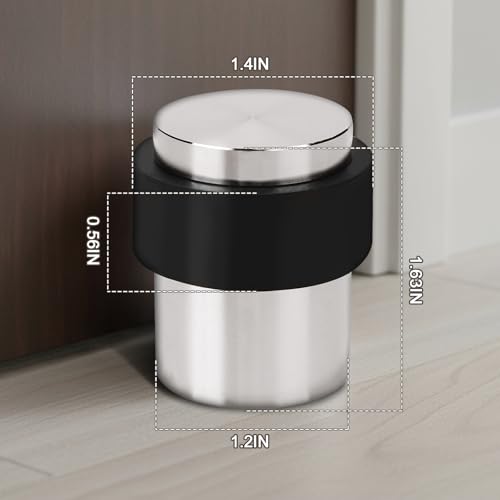 Nickel Cylindrical Floor Mounted Stainless Steel 304 Door Stop Door Stopper with Black Rubber, 2 Pack (Silver,2) - color: Silver