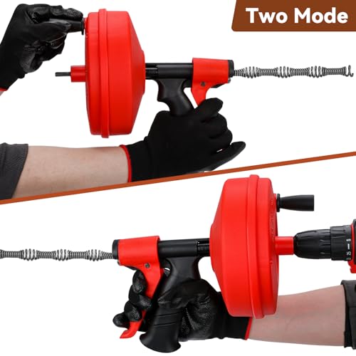 50 FT Drain Snake 11-in-1 Double Mode Drain Auger Tools - color: Red-50FT