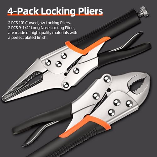 4-Pack Vice Grips Pliers Set for welding,Metal Bending,Woodworking, | Locking Pliers,2PCS 10"Curved Jaw,2PCS 9-1/2" Needle Nose Vise Grips,Ergonomic Handle - style: 4 PCS VICE GRIPS PLIERS