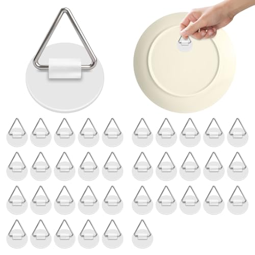 Bilillo 36PCS Adhesive Picture & Plate Hangers, No Nails Wall Hooks, Invisible Heavy Duty Sticky Hanging Hooks for Frames, Plates, Wall Art Decor, No Damage - style: 36 Pcs Round
