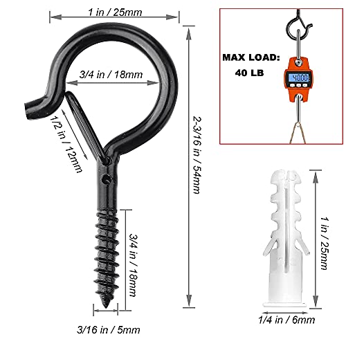 PlusRoc 20 Pack Screw Hooks for Hanging Plants Outdoor Lights(Black) - color: Black