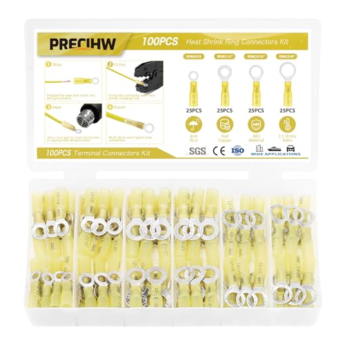 100PCS Heat Shrink Ring Terminals, Marine Grade - size: AWG(12-10)