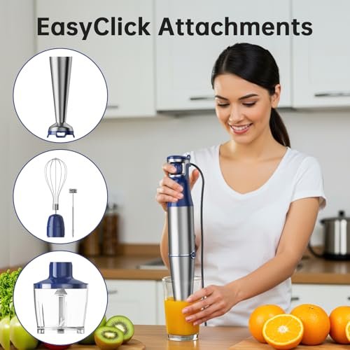 Turelar Immersion Blender Handheld 5 in 1 Hand Blender Set 1100W Heavy Duty - color: Navy Blue, size: 5 in 1
