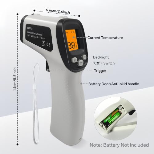 Infrared Thermometer Gun, Digital Laser Temperature Gun -58°F to 1022°F, Adjustable Emissivity, LCD Backlight, MAX/MIN Display, Non-Contact Thermometer for Pizza Oven, BBQ, HVAC, Griddle - color: Gray