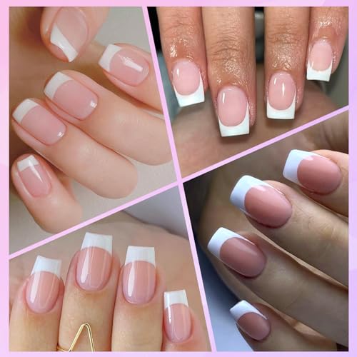 Short French Tip Press on Nails Square Fake Nails Press ons Glue Nail-C