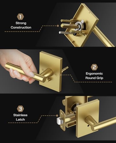 Amerdeco 10 Pack Brushed Gold Privacy Interior Door Handles - color: Brushed Gold