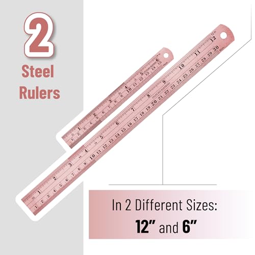 Mr. Pen- Metal Straight Edge Ruler, 2 Pack, 6" and 12", Rose Gold - color: Rose Gold, size: 6, 12 inch