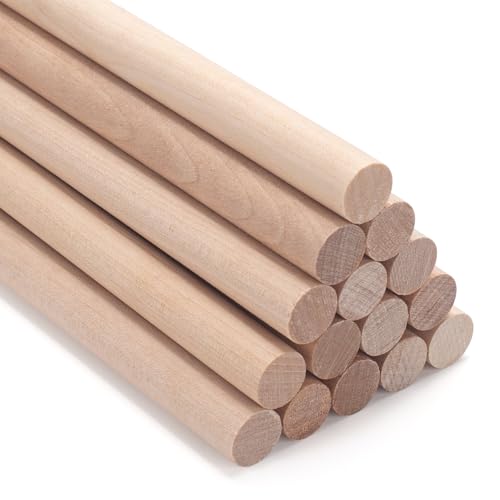 ONUPGO 15Pcs 1/2" x 15" Hardwood Craft Dowel Rods, Unfinished Natural Round Wood Sticks, Straight Smooth Surface Without Burr - size: 1/2"x15"Dowels-15 PCS