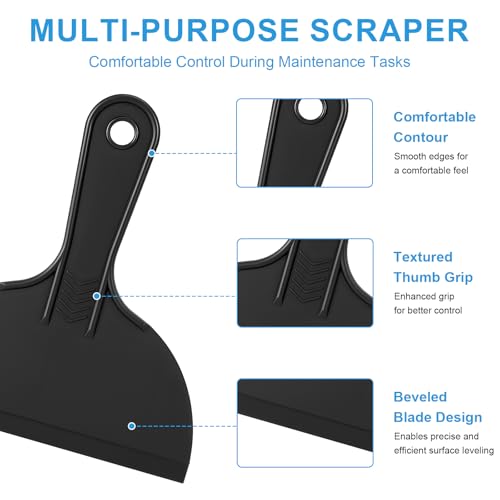 6 Pack Plastic Putty Knife Set, 6 Assorted Sizes 1.5" 2" 3" 4" 6" 8" Flexible Plastic Scraper Tools for Spackling, Drywall Repair, Patching, Caulking & Wallpaper Removal