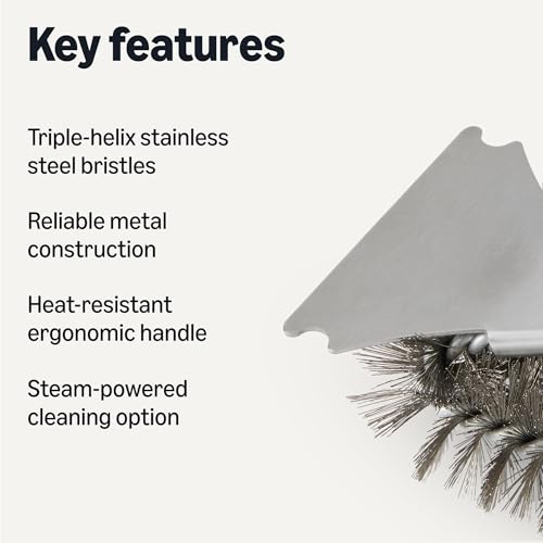 Amazon Basics Grill Brush and Scraper with Deluxe Handle, BBQ Cleaning Tool for Gas, Infrared, Charcoal, Porcelain Grills, Outdoor Grill Accessories - size: Grill Scraper and Brush