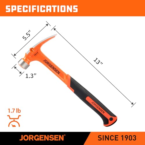 JORGENSEN 16 oz One-piece Forged Rip Claw Hammer with Magnetic Nail Holder - size: 16 oz