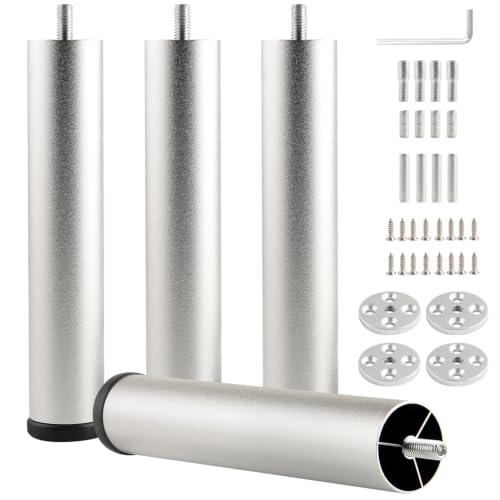 Adjustable Furniture Legs 8 Inch Silver Bed Support Legs Cylinder M8 Screw in Bathroom Cabinet Legs Risers Replacement Couch Metal Leg End Table Feet - color: Silvery, size: 8 inch(4pcs)
