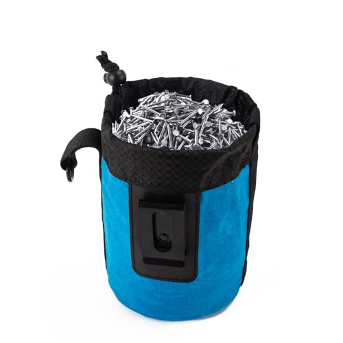 Waxed Canvas Nail/Screw Pouch, Tool Pouch with Belt Clip, 5 x 5 x 8 Inch Rounded Bolt Bag with Stand up Base Metal Clip on Organizer, Nail Pouch Suitable for Carpenters, Electrician, Carpenter - color: Blue
