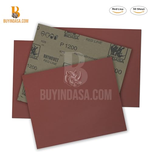 Indasa 50 PCS Redline Full Sheets 9"x11" Wet & Dry Sanding Sheets Series 6 – Rhynowet – 280-Grit – Waterproof Latex Backing - size: 280-Grit 9"x11"