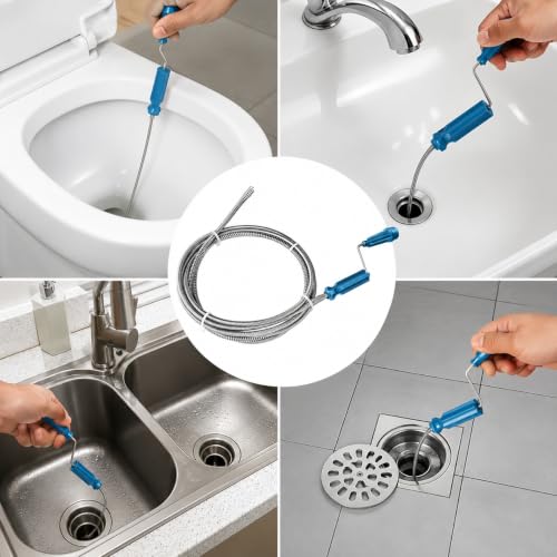 78.74in Flexible Drain Cleaning Tool 1pc - Lightweight Easy-to-Use for Kitchen & Bathroom Sinks, Tubs, Septic Systems, Durable Plastic/Metal for Home Maintenance & Plumbing Tasks