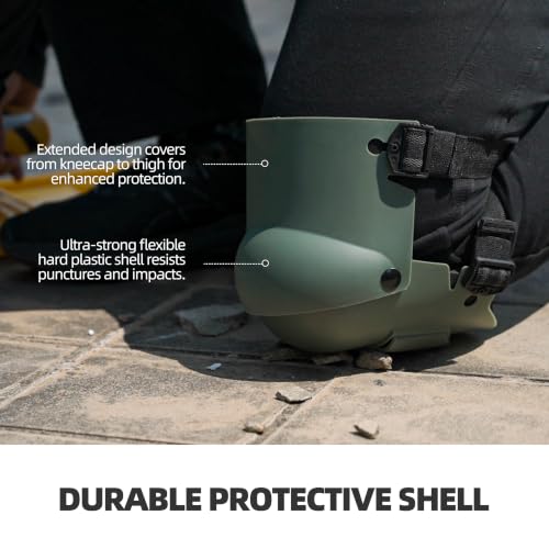 Professional Hard Shell Knee Pads for Men & Women - Flexible Protective Kneepads with Hinged Design & Quick-Clips - for Construction, Flooring, Roofing, Gardening - color: Green