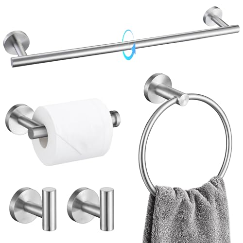 TQKAG Bathroom Towel Bar Holder Sets Brushed Nickel 23.6 Inch Round Stainless Steel Towel Bar Set 5 Piece Bathroom Accessory Set Wall Mounted - color: Brushed Nickel, size: 5-Pieces Set