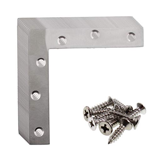 4 Pack Stainless Steel L Shape Flat Corner Bracket Plate - Repair Mending for Wood, Metal Fixing, Joining Support Brace for Shelves, Furniture and Cabinet (120x120mm) - size: 120 x 120 mm