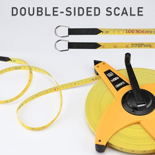 LAND 300FT/91M Heavy Duty Fiberglass Tape Measure - 1/2-Inch Wide, Dual Inch/Metric Scale, Durable Open Reel Measuring Tape for Surveying, Engineering, Runway Construction - size: 91 m