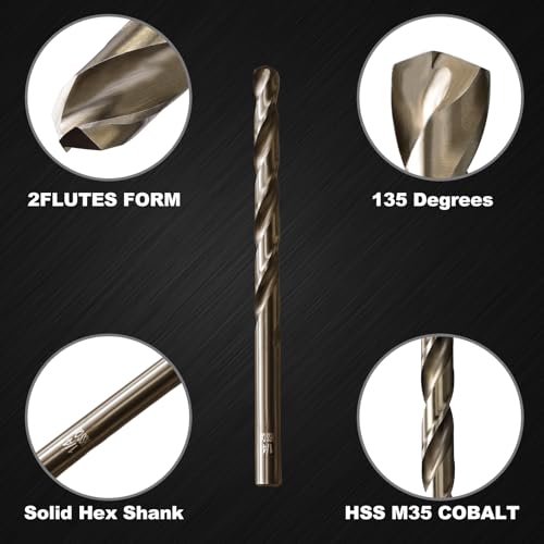 1/4 inch Cobalt Drill Bit for Hard Metal and Steel (10Pcs) - size: 1/4 in (10 pcs)
