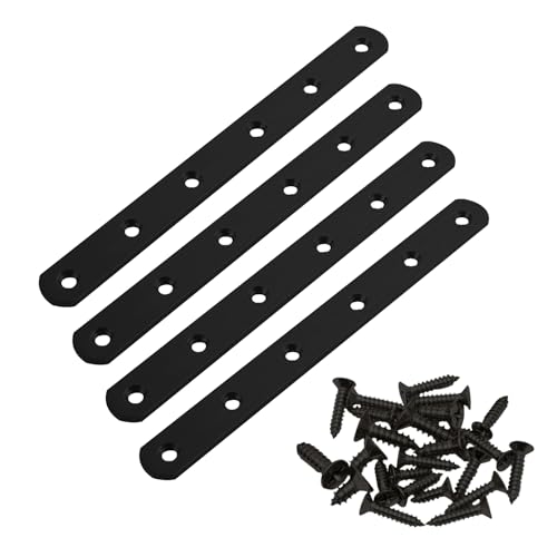 4 Pack Flat Straight Brackets, 196mm/7.7" Black Mending Plates - color: Black, size: 196mm/7.7"