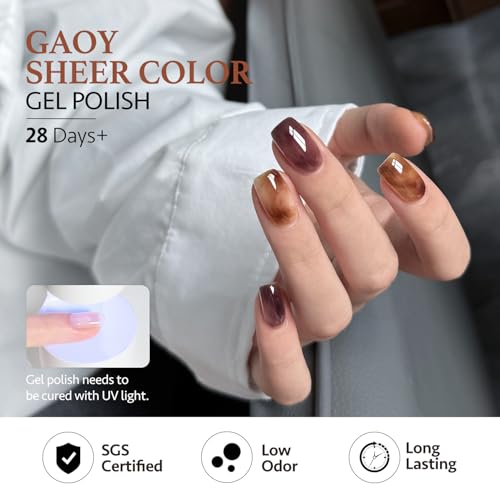 GAOY Dark Gel Nail Polish Set, 6 Colors Milky Jelly Brown Black Pink UV Gel | Blooming Effect, Buildable Color, UV Lamp Required, Long Lasting, Easy to Apply, Salon Manicure at Home - color: Taupe Rose