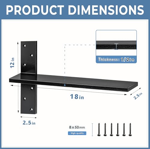 Floating Shelf Bracket Heavy Duty 1/2" Thick Free Hanging Countertop Support Bracket 1 Pack 18" Lx2.5 W Hidden Shelf Bracket for Floating Wall Countertops, Bars, Desks, Bench Seats, Vanities, Mantels - size: 18 Inch, style: Black- 1 pack