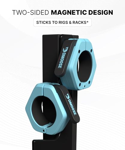 DMoose Fitness Barbell Clips 2 Inch (Pair) - Quick Release Olympic Barbell Clamps & Collars with Anti Slip TPR Grip for Secure Weightlifting and Powerlifting - Weight Clips for Bars at Home or Gym - color: Cyan, style: Magnetic