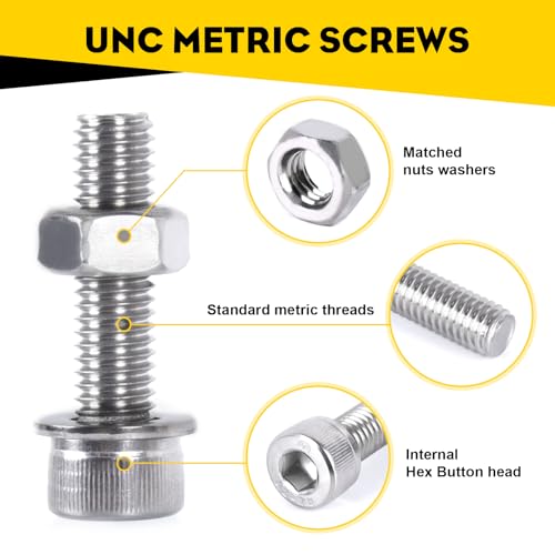 321PCS M6 M8 Socket Head Screws Kit, GTERNITY M6-1.0 M8-1.25 Assorted Machine Screws Nuts Washers 304 Stainless Steel 18-8 Metric Internal Hex Screws Bolts Nuts Washers Set - size: M6 m8 321 S