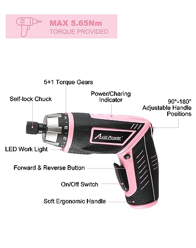 AVID POWER 4V Electric Cordless Screwdriver Set 5.65Nm 44 Bits with Case - color: 2-pink