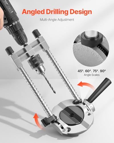 VEVOR Drill Guide, Multi-Angle Press Portable Precision Drilling Guide Jig Attachment, with Large Handle and Mounting Holes, Aluminum Alloy, for Drilling Angled or Straight Holes, for Wood Working - size: Ultra, style: Drill Guide