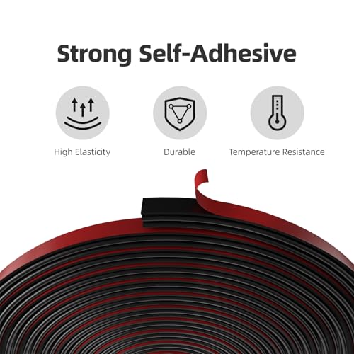 Black D-Shape Weather Stripping 40Ft (Fits 0.3–0.4in Gaps) - color: Black, size: 0.39" Thick x 40 Ft