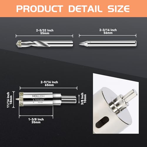 MOLLOM 11/16" (18mm) Diamond Hole Saw with 2 Pilot Drill Bit - size: 18mm | 11/16", style: Single Pack