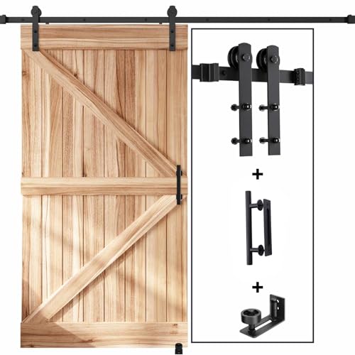 EaseLife 8 FT Sliding Barn Door Track and Handle Hardware Kit, Straight Pulley,Slide Smoothly Quietly,Easy Install (8FT Track Kit for 40"~48" Wide Single Door) - size: 8 FT-Single Door Kit