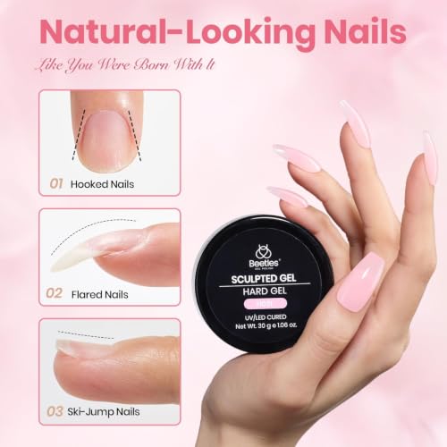Beetles Hard Gel for Nails Extension Kit, 3 Colors & Half Cover Nail Tips - color: Clear Nude Pink Soft Nude with Long Square Nail Tips 3 x 30 g