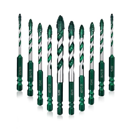 FEWELL Serrated Eccentric Masonry Drill Bit 10pcs, Tile Drill Bit 1/8”-1/2”