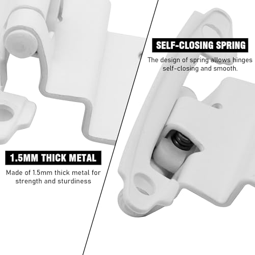 6 Pack (3 Pairs) 3/8 Inch Inset White Cabinet Hinges Self Closing Hinges - color: White, size: 6 Pack (3 Pairs)