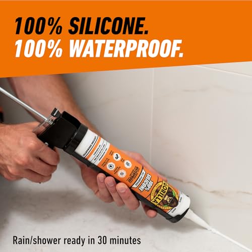 Gorilla 100% Silicone Waterproof Caulk, All-Purpose, White, 10 oz Cartridge - color: White, size: 10oz Cartridge