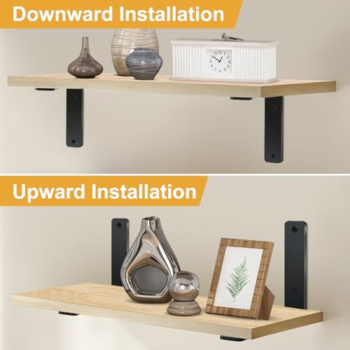 2 Pack - L 11" x H 6" x W1.5, 5mm Thick Black L Shelf Bracket, Iron Shelf Brackets, Metal Shelf Brackets, Floating Shelf, Shelf Supports with Screws - size: 11''x6'', style: Black 2 Pack