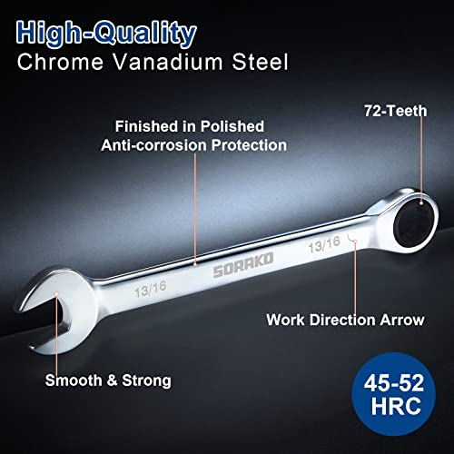 SORAKO Ratcheting Combination Wrench Cr-V Steel (12-Pcs) - style: Portable