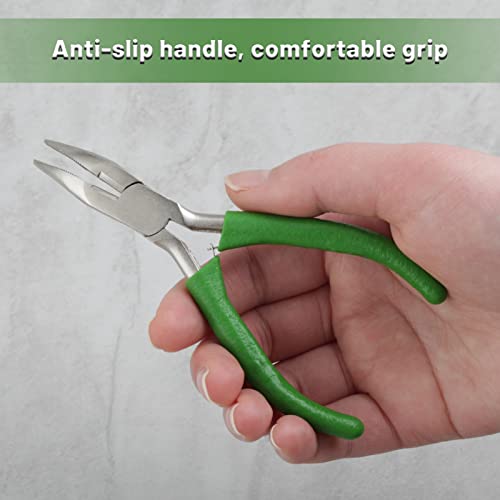 Mini Bent Nose Pliers with Serrated Jaw 4.7 Inches Bent Chain Nose Pliers for Jewelry Making Wire Cutter for Crafting and Repair Working in Tight Spaces - style: Bent Nose Pliers serrated jaws